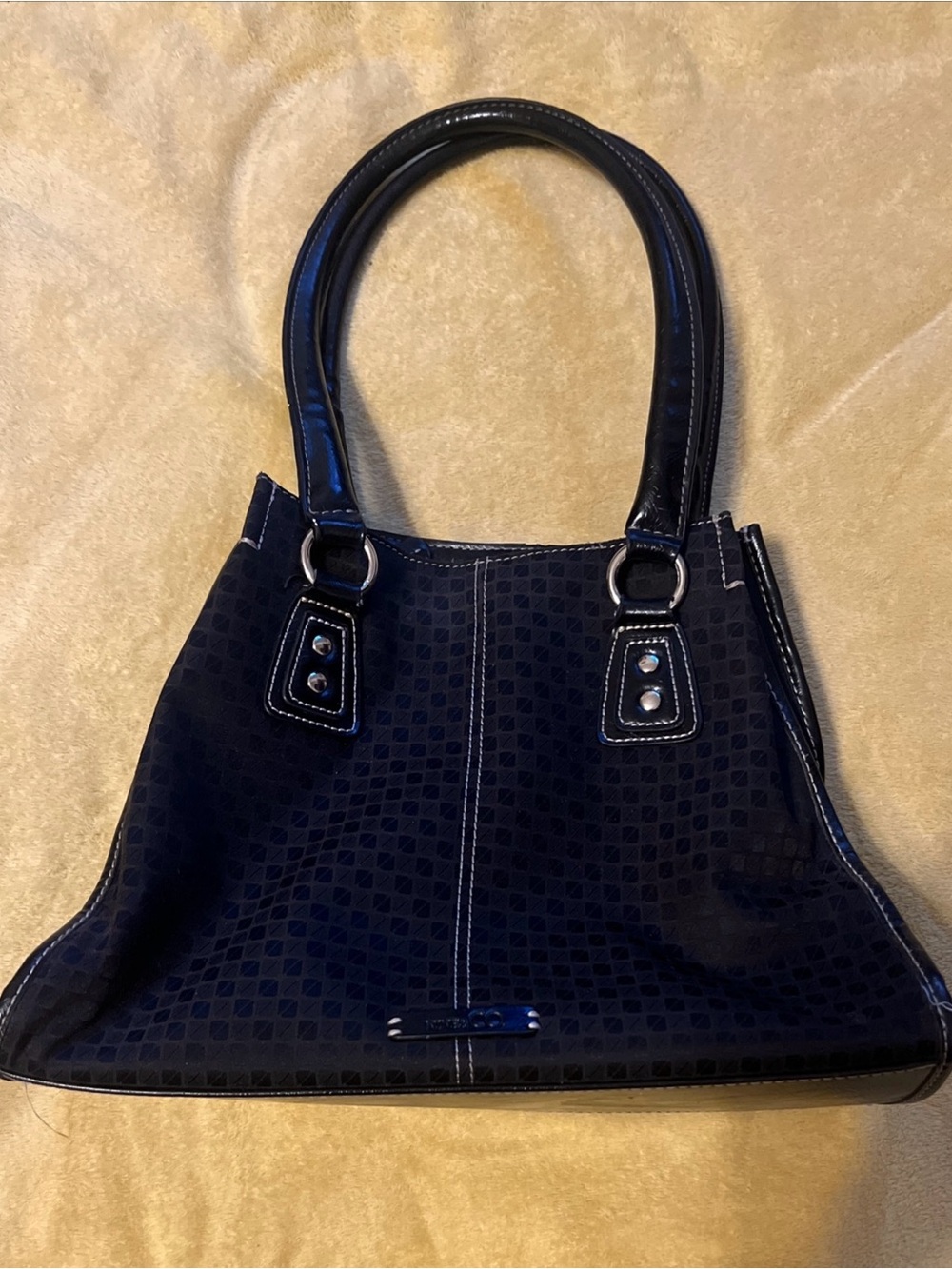 Nine & Co Black Geometric Satchel/Top Handle Bag with Double Handles